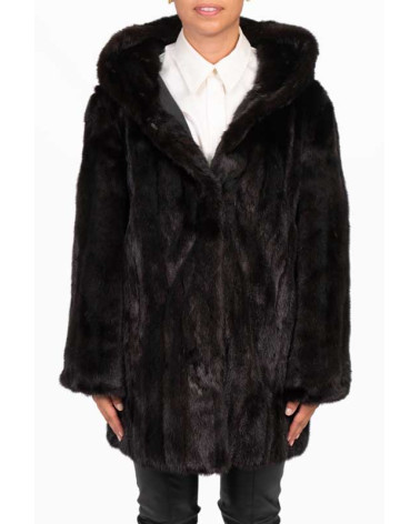 CHAQUETÓN DE VISÓN CON CAPUCHA