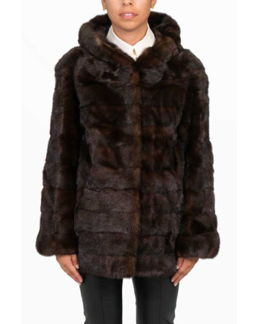 CHAQUETÓN DE VISÓN CON CAPUCHA